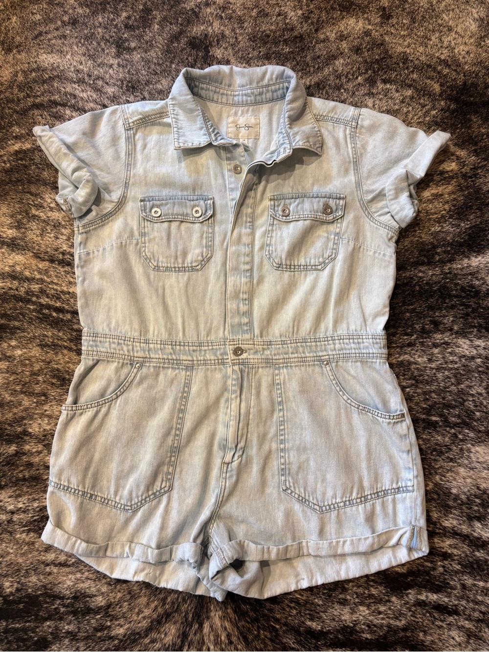 Jessica Simpson Women’s Utility Denim Romper, Lightwash, Size 1XL